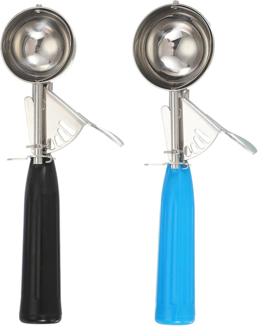 uxcell 2 Pcs Cookie Scoops, Ice Cream Scoop with Trigger for Baking Cookie Dough Rice Pudding Kitchen Gadget, Black, Blue