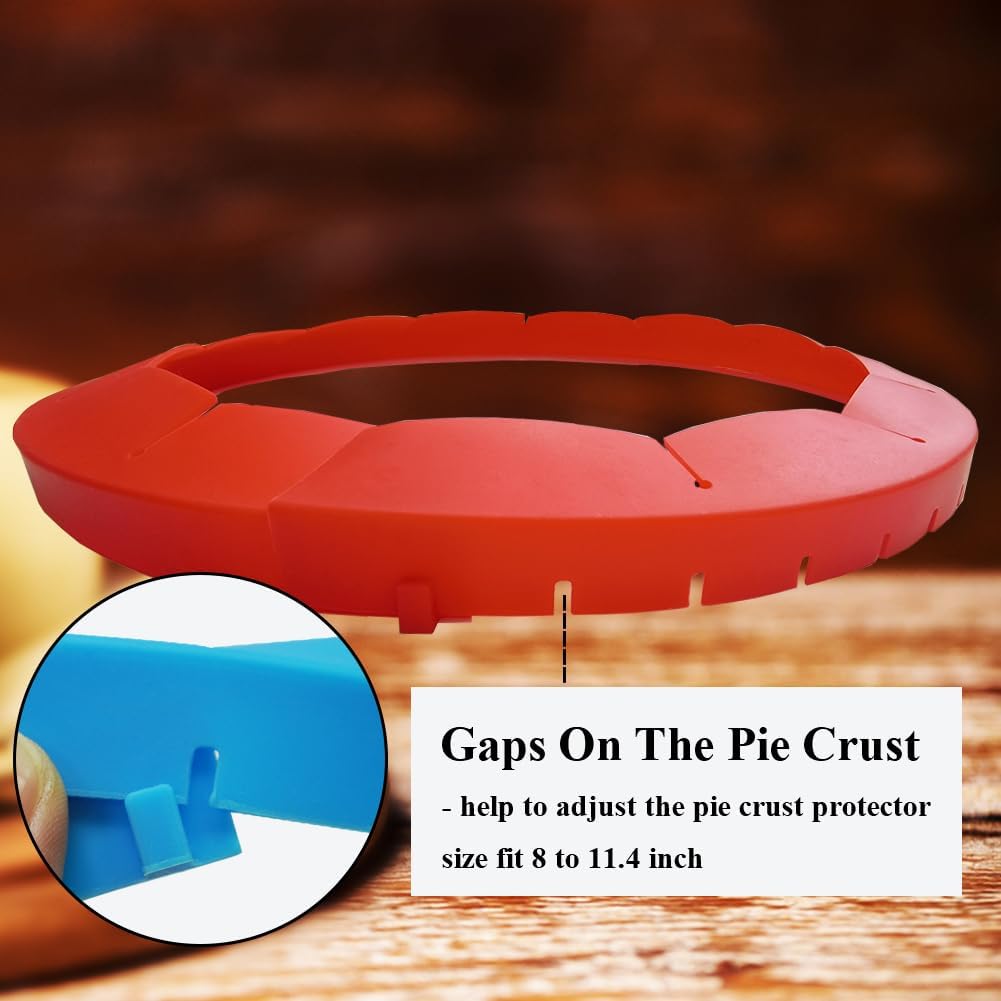 Adjustable Pie Crust Shields Baking Protectors, Silicone Cover Ring Fits 8-11.4 Inch Pies, Baking Pie Pizza Crust Shield Protector Cover for Edges (Blue-1pcs)