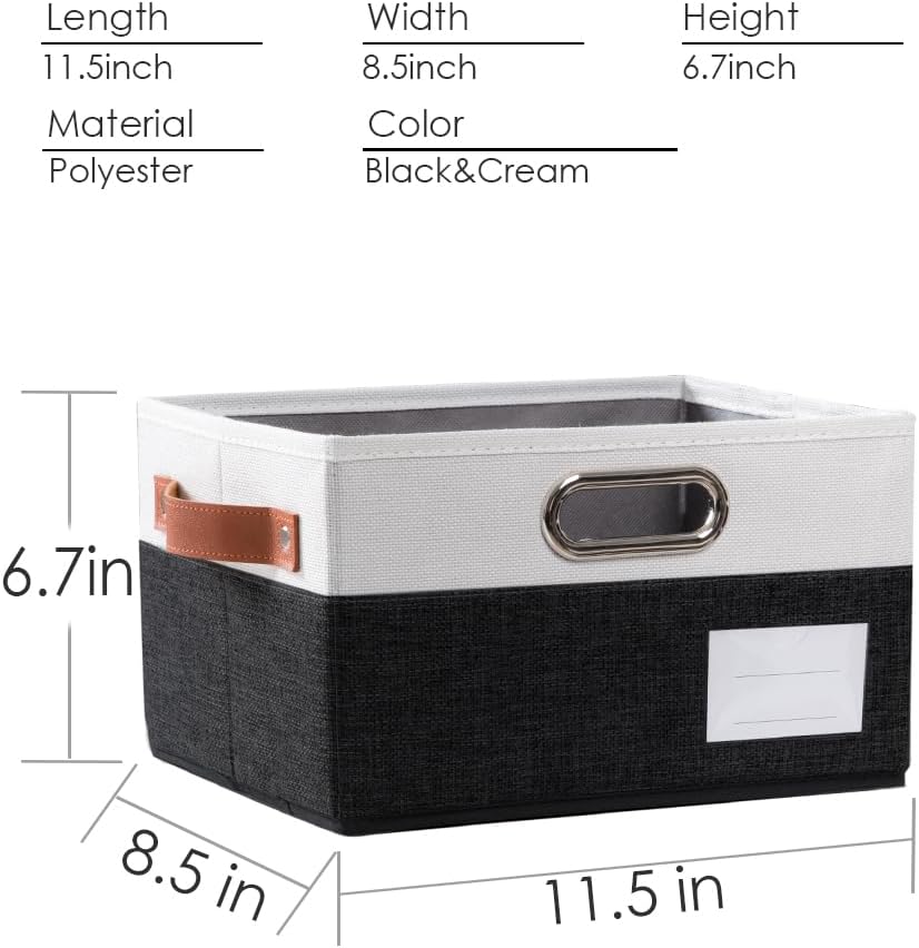 PRANDOM Foldable Storage Bins with Handles [3-Pack] Fabric Collapsible Storage Boxes Baskets Cubes Containers with Handles for Closet Living Room Bedroom (Black & White 11.5x8.5x6.7'')