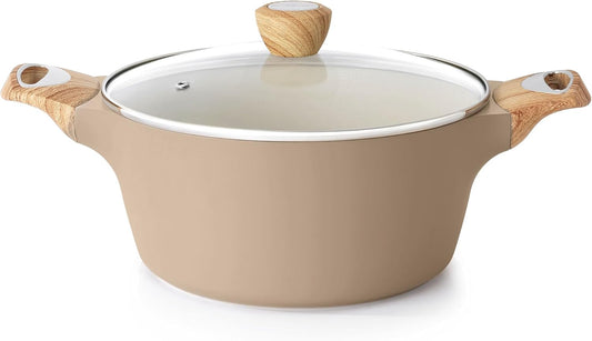 SENSARTE Ceramic Nonstick Stock Pot with Lid, 2.6/4.5/6.6/8.5 QT Soup Pot Casserole Pot, Non-toxic Healthy Pasta Pot, Large Cooking Pot Stew Pot, Induction Compatible, PFOA PFAS PTFE Free, Taupe