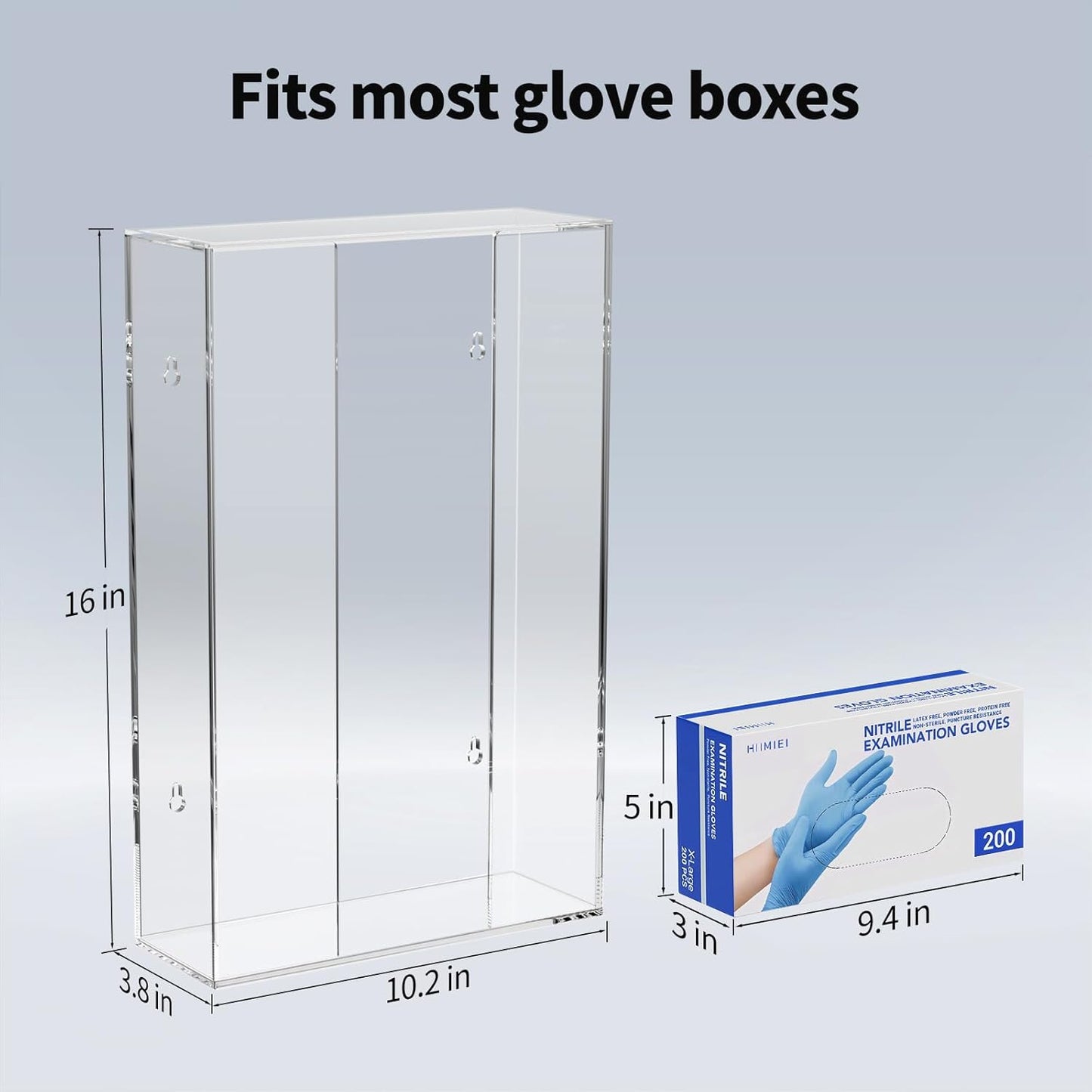 HIIMIEI Acrylic Glove Dispenser Wall Mount, Clear Plastic Glove Rack Floating Triple Gloves Box Holder 16.1'' X 10.2'' X 3.8'', Capacity Of 3 Glove Boxes