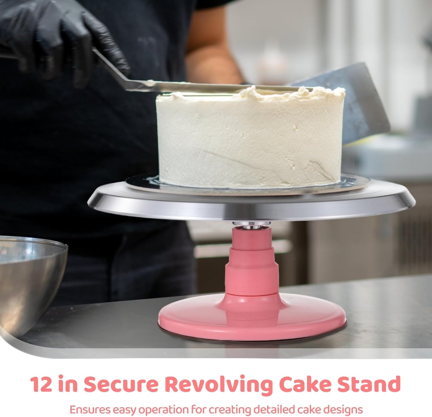 OMISTAR Aluminium Alloy Revolving Cake Stand, 12 in Cake Decorating Turntable, Non-Slip Rotating Platform, Smooth 360° Rotations for Cake Decorating and Baking Parties