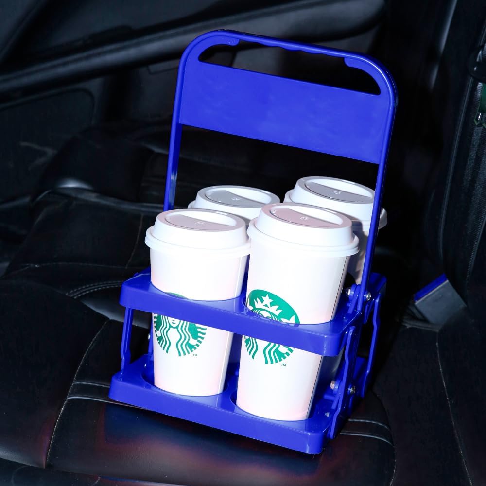 Musbus Reusable Drink Carrier with Handle for Doordash, Grubhub, Portable Cup/Coffee Holder Accessories for Delivery, Foldable Drinks Caddy with Tray, Car Durable Plastic Festive Bottle, Vacation