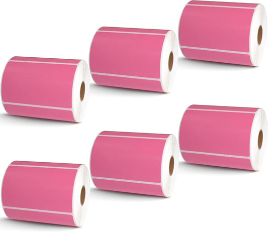 BETCKEY - 4" x 2.5" Shipping & Multipurpose Labels Compatible with Zebra & Rollo Label Printer,Premium Adhesive & Perforated[Pink, 6 Rolls, 3720 Labels]