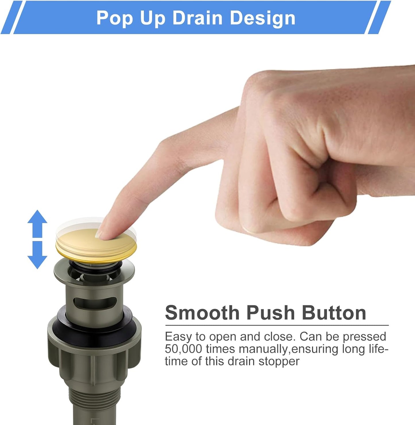 Pop Up Drain with Overflow, ARCORA Brushed Gold Bathroom Sink Drain, Pop Up Drain for Vessel Sink