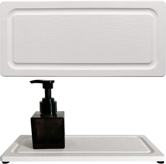 2 PCS Fast-Drying Stone Trays for Bathroom Sink & Kitchen Counter, Water Absorbing Diatomite Sink Coasters, Vanity Tray, Hand Soap Holder with Anti-Skid Pads (9.5" x 4.7" White)
