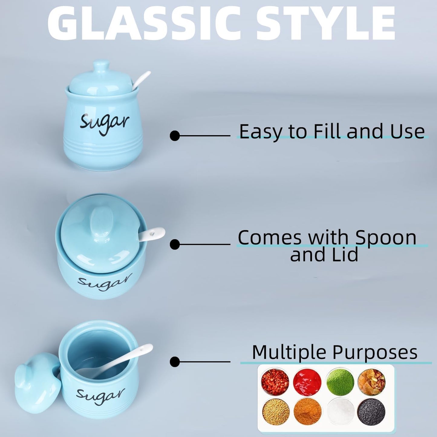 HAOTOP 12oz Sugar Bowl with Lid and Spoon,Ceramic Sugar Jar Sugar Dispenser Sugar Container Coffee Bar Accessories, Kitchen Countertop Canisters,Turquoise