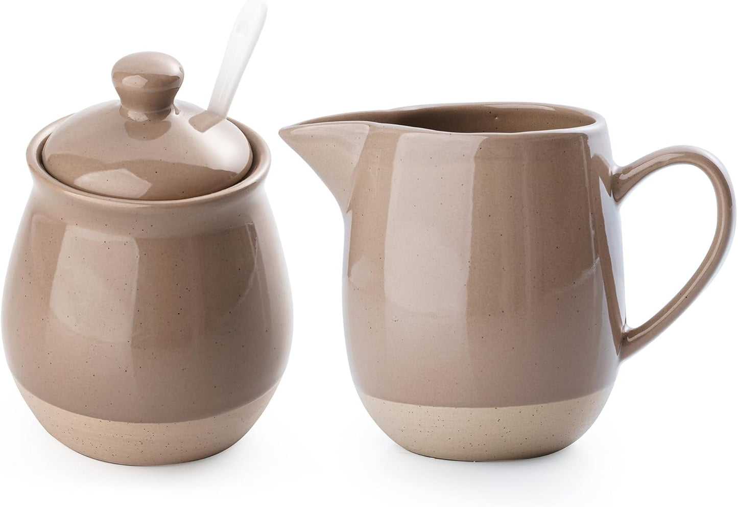 famiware Milkyway Ceramic Sugar and Creamer Set, 10oz Sugar Bowl & 13oz Creamer Set – Stoneware Milk Pitcher & Sugar Dispenser for Coffee Bar, Kitchen, Countertop, Coffee Serving Set, Cinnamon Brown