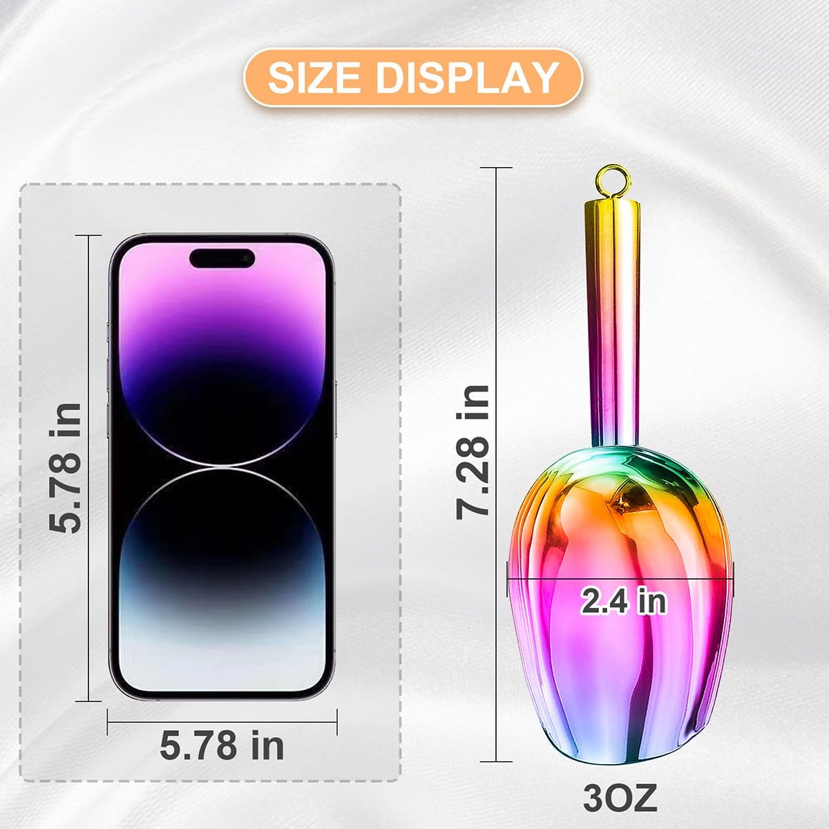 Metal Ice Scoop，Kitchen Ice Scooper for Ice Maker,Stainless Steel Small Ice Scooper for Freezer，Kitchen Gadgets Cookie Flour Pet Dog Food Scoop (Rainbow, 3oz)