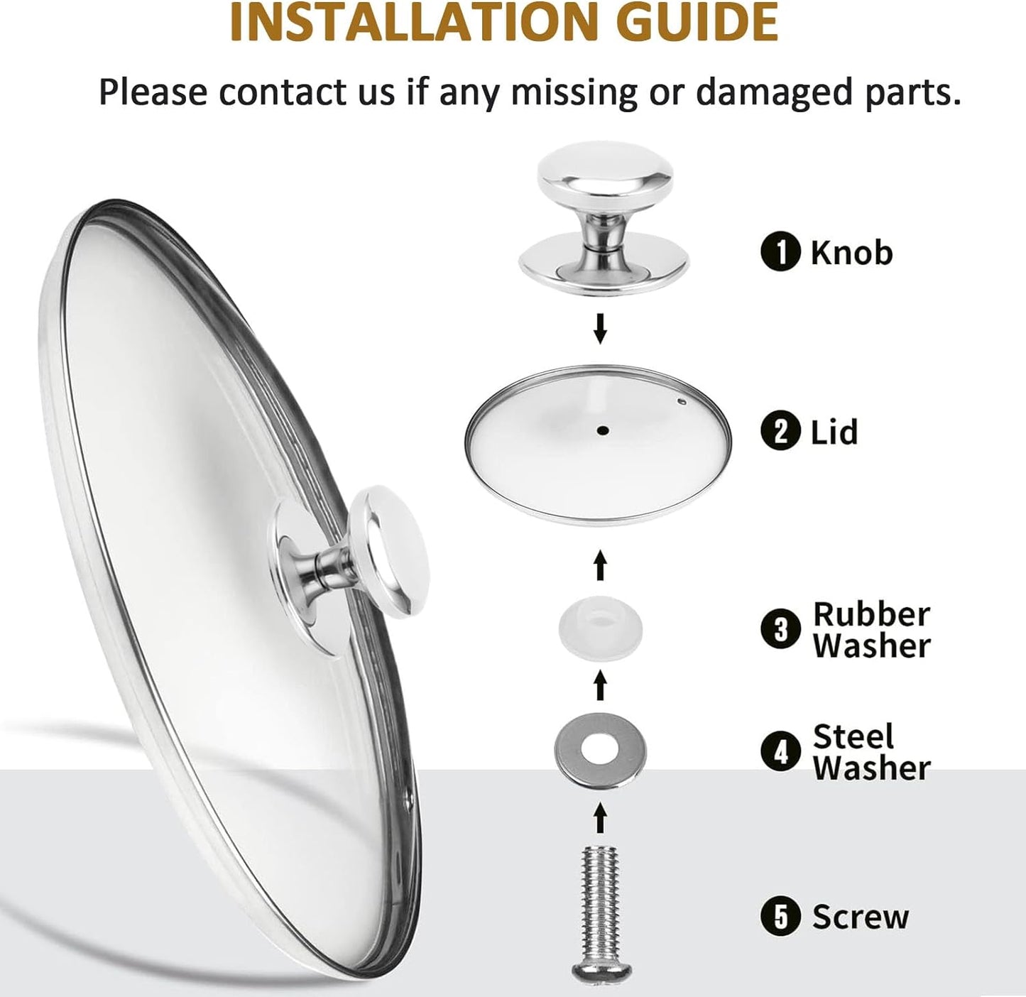Glass Lid for 12.5 Inch Stainelss Steel Cast Iron Skillets Frying Pans, 32cm Tempered Lids for Dutch Ovens, 12.5 In Pan Cover with Stainless Steel Rim for Stock Pots, Dishwasher Safe