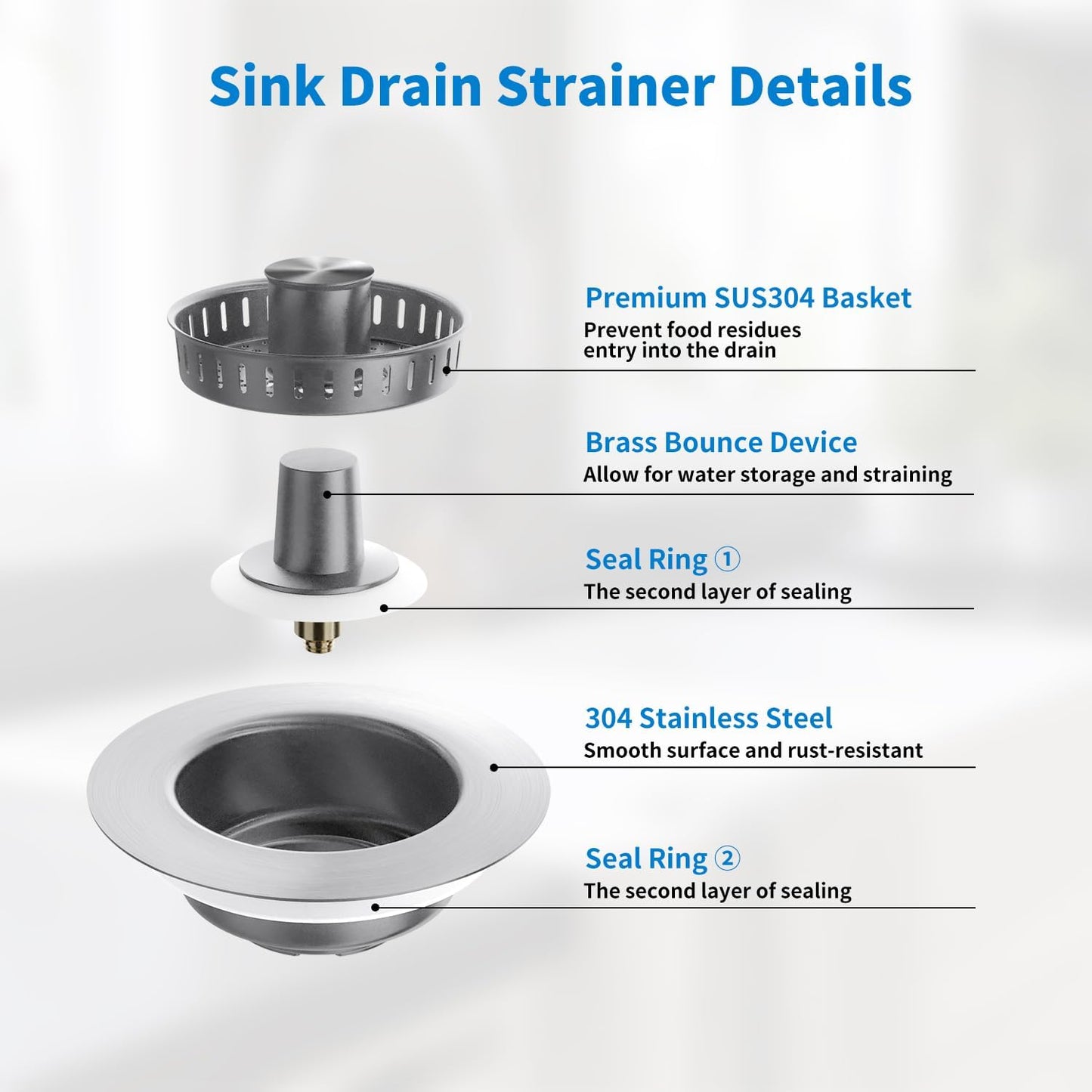 3 in 1 Kitchen Sink Drain Strainer, Upgraded Stainless Steel Sink Stopper Anti-Clogging Pop Up Sink Strainer with Basket Strainer for US Standard 3-1/2" Drain (Silver-1Pcs)