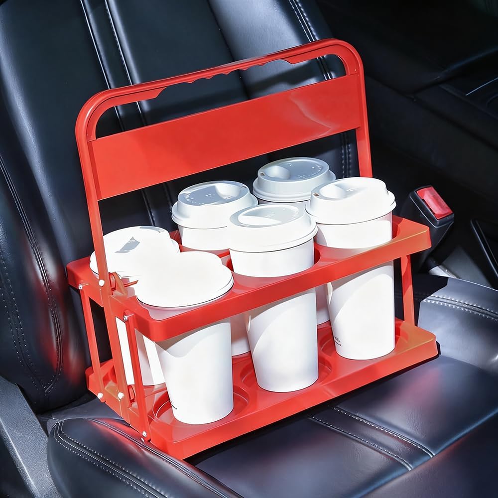 Reusable Drink Carrier with Handle for Doordash, Eats, Grubhub, Portable Cup/Coffee Holder Accessories for Delivery, Foldable Drinks Caddy with Tray, Car Durable Plastic Festive Bottle, Vacation