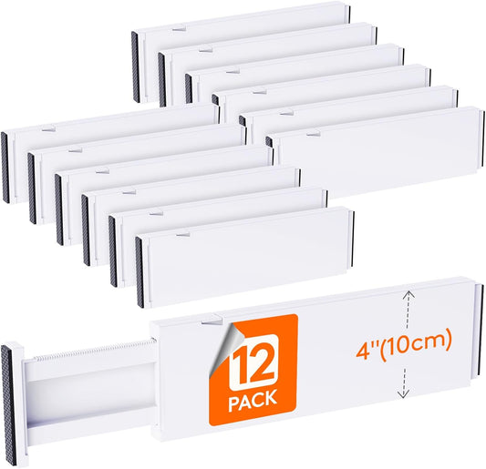 Lifewit 12 Pack Drawer Dividers Plastic 4" High, 13.5-22" Adjustable Drawer Organizers for Clothes, Expandable Dresser Separators in Bedroom/Bathroom/Kitchen/Fridge/Office Organization and Storage