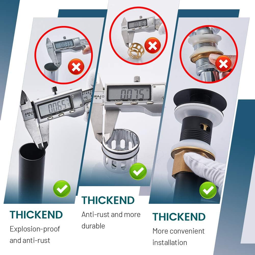 Pop Up Drain, Bathroom Faucet Vessel Vanity Sink Drain Stopper, Built-in Anti-Clogging Strainer, Without Overflow Matt Black,Fits Standard American Drain Hole(1-1/2" to 1-3/4") RWF082G