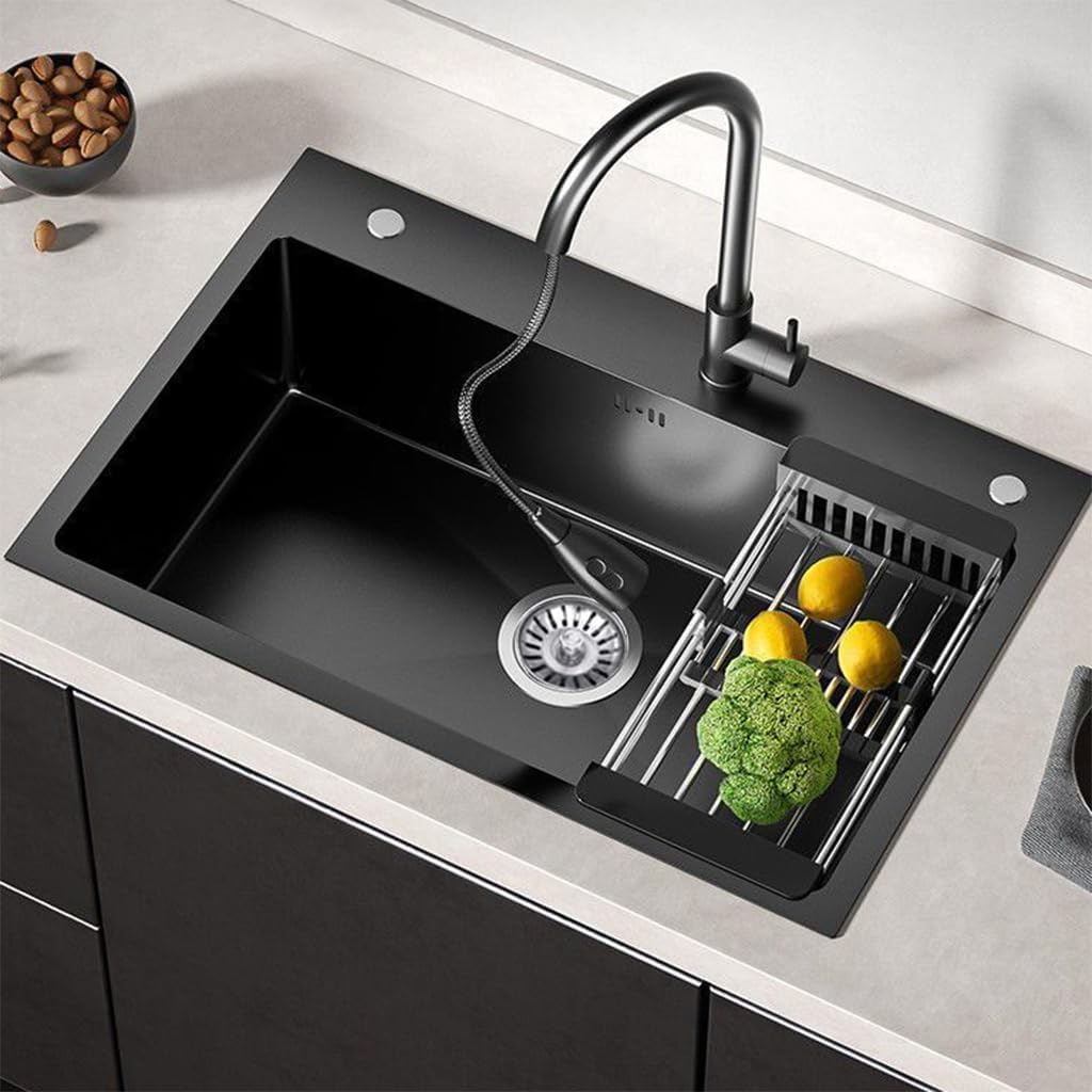 Black Drop in Kitchen Sink, Stainless Steel Single Bowl Sink with 3 Holes, Topmount Workstation Sink, Farmhouse Rectangle Basin with Multiple Accessories (31.5 * 19.7 * 7.9in)