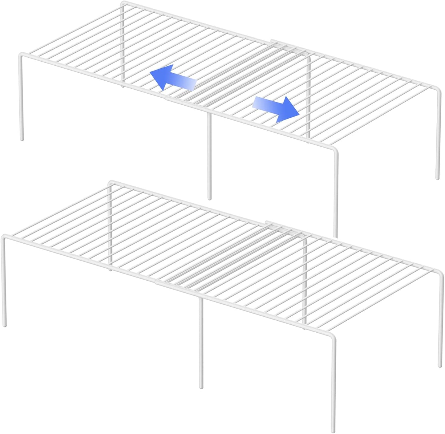 Redrubbit 4-Piece Expandable Metal Rustproof Storage Shelf Rack, Kitchen Counter and Cabinet Organizer, Space Saver for Fridge, Bathroom, White, Set of 2