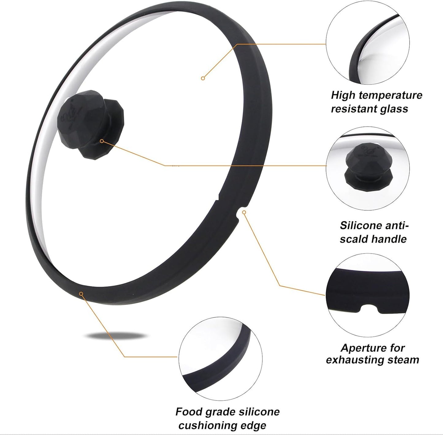 Glass Microwave Cover for Food 10.5 Inch Microwave Splatter Cover With Easy Grip Diamond Shape Handle Microwave Cover Glass Guard Lid Vented Edge Plate Cover for Heating Food (Black)