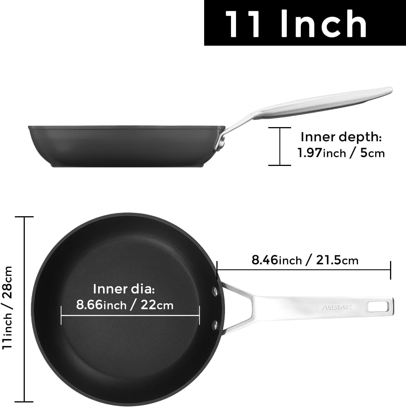 MsMk 11 Inch Nonstick Frying Pan，Titanium and Ceramic Nonstick Large Skillet Pan, PFOA Free, Non-Toxic, Stay-Cool Handle, Scratch-resistant, Dishwasher Safe, Oven Safe to 700°F