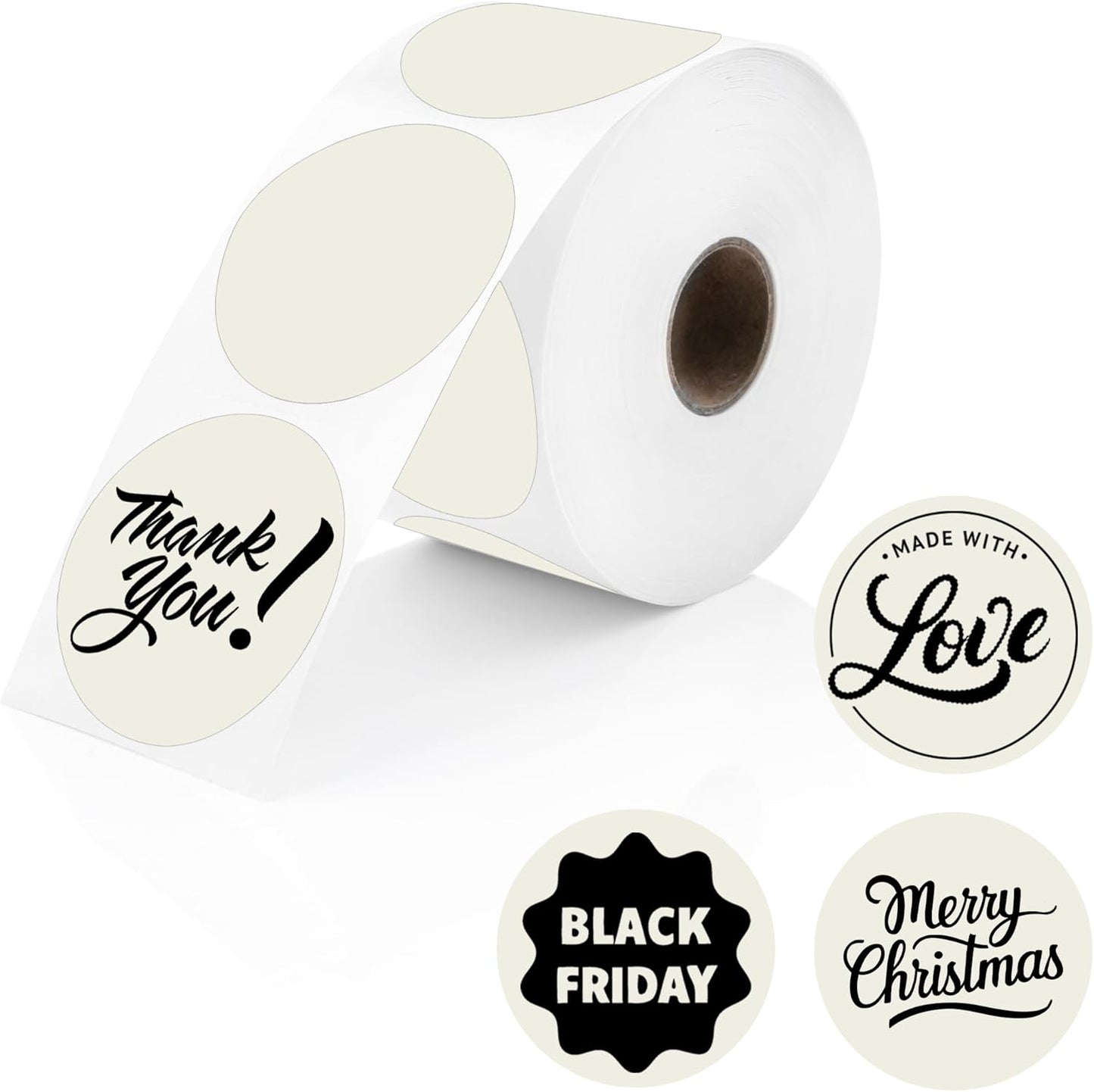 Perco Ivory 2-Inch Perforated Circle Dot Thermal Sticker Labels — 735 Stickers/Roll, Direct Thermal Printer Compatible—with Permanent Adhesive for Organizing, Color Coding, Bin Labeling—Made in USA