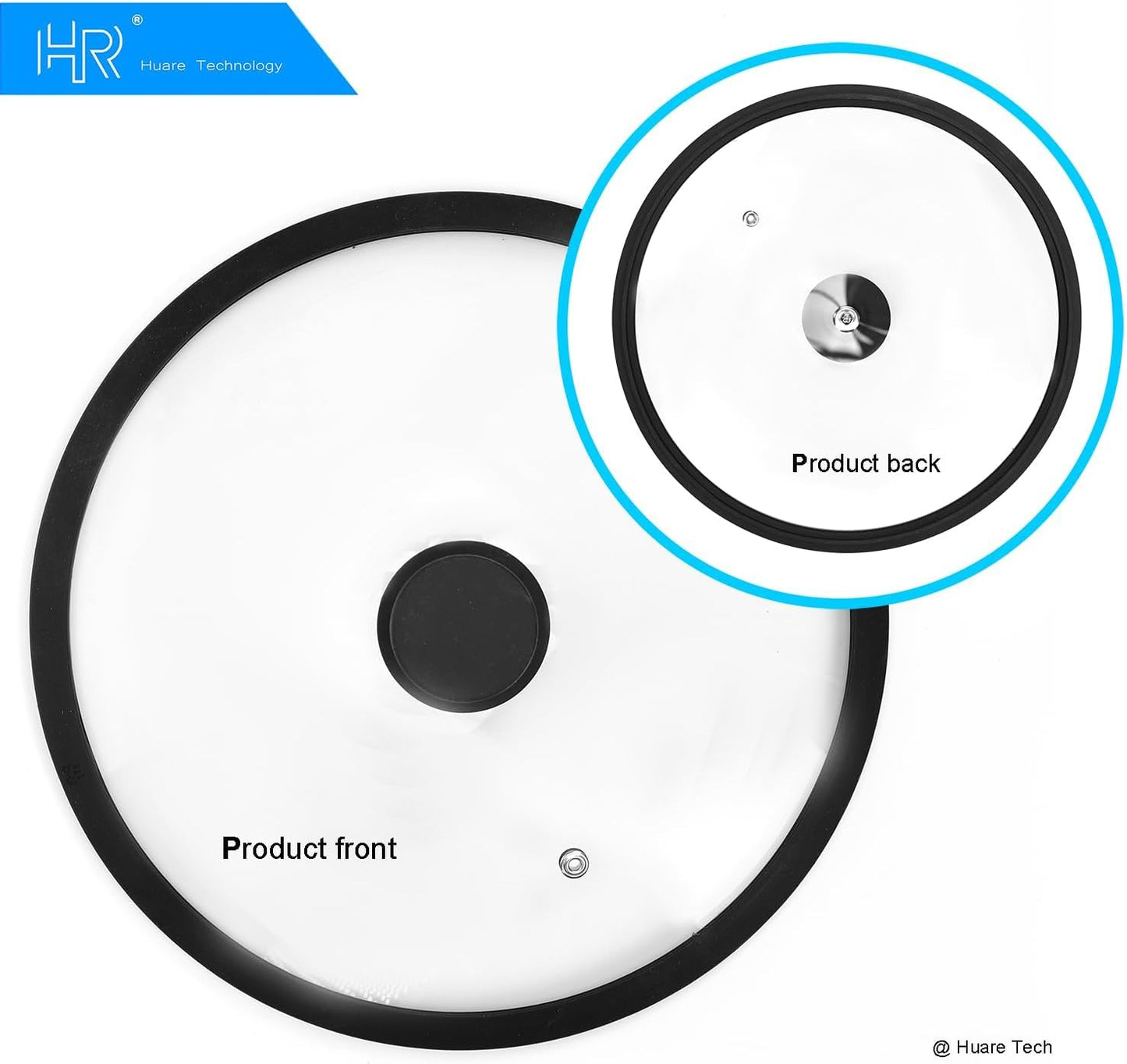 Silicon Glass Lid for Pot,Pan,Skillet Fits 8"(20CM) Cookware Silicon lid Dishwasher Safe, Replacement Lid Vented Tempered Glass with Heat Resistant Silicone Rim By HR Huare Technology, Black,1 Pack…