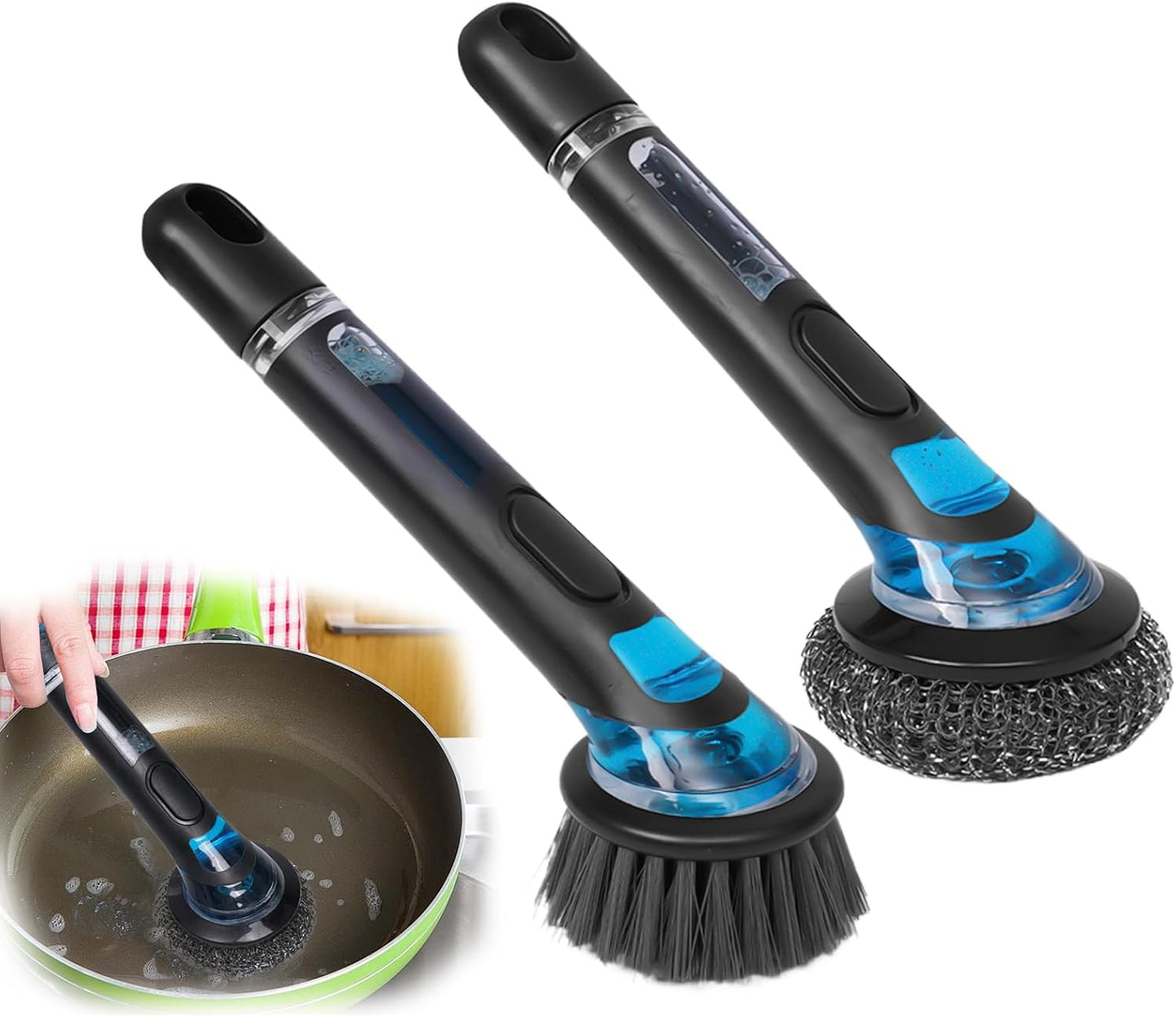 Kitchenware Cleaning Brush, Soap Cleaning Brush, Long Handle, No Dirty Hands, Cleans Kitchen Kitchen Utensils, Cutlery, Sinks, Cookware, Countertops, 2-Pack