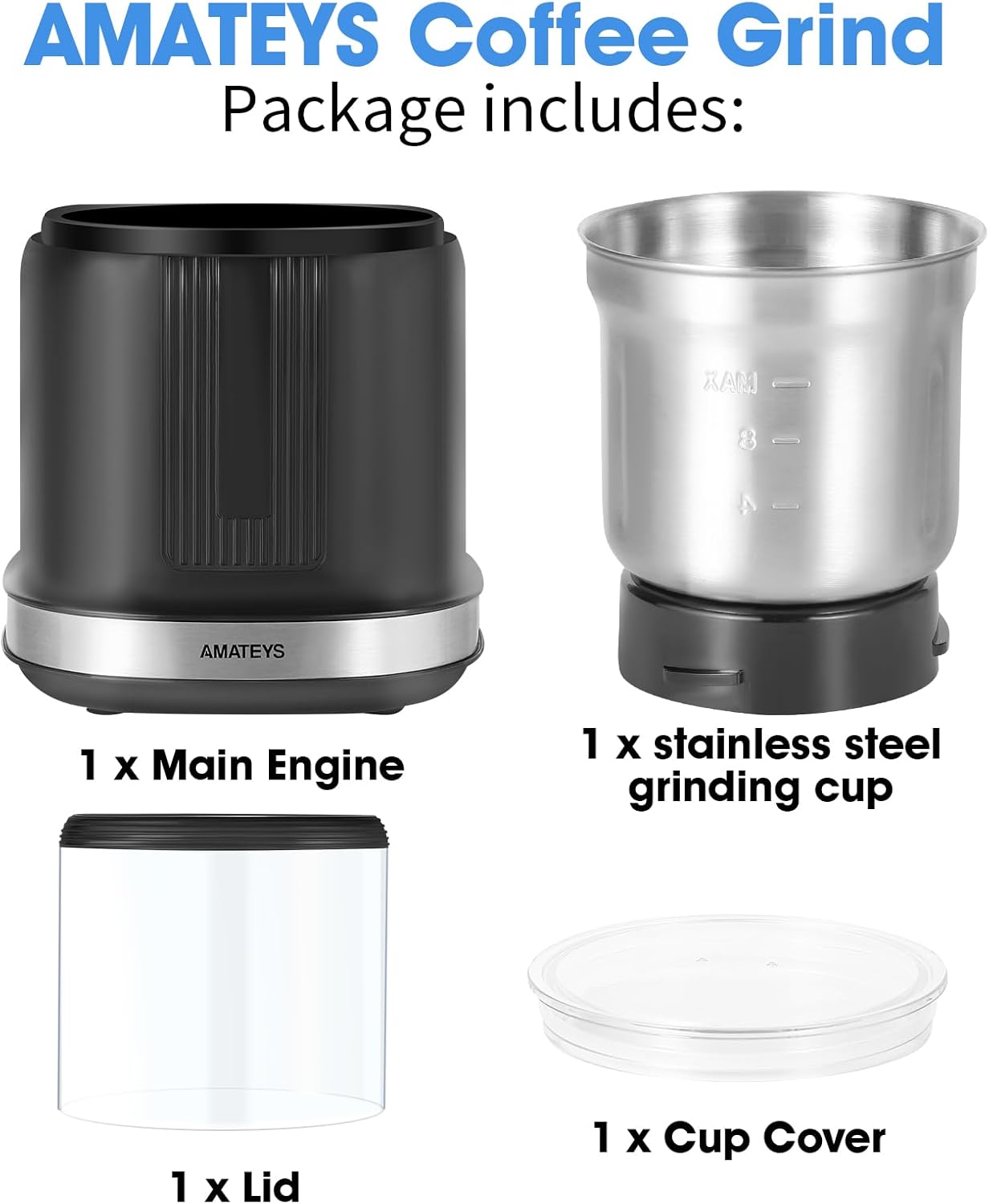 Electric Coffee Grinder,250W Powerful Motor Kichen Grinder,Quite Home Machine with 75g Coffee Bean Capacity,for Beans Spices Nuts Grians Herbs,Stainless Steel and Black