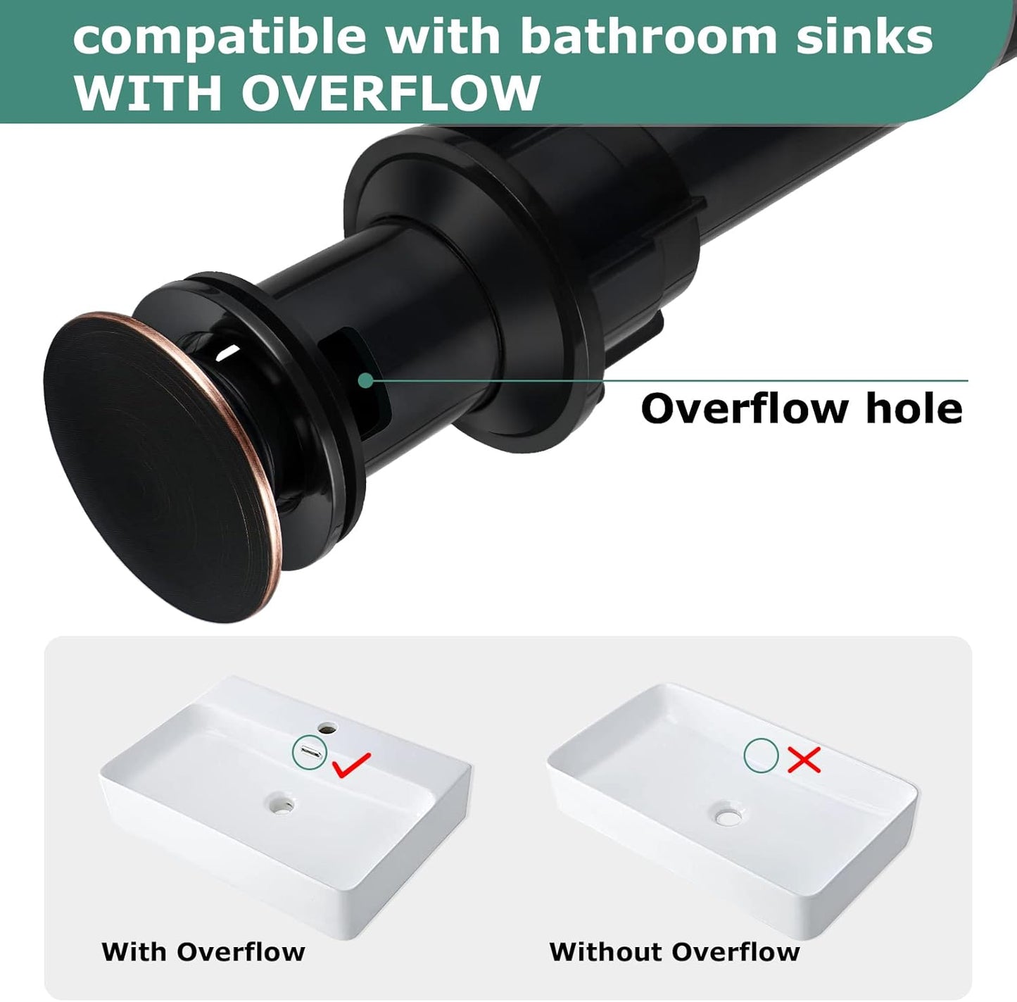 PARLOS Push & Seal Pop Up Drain Assembly Stopper for Bathroom Sink with Overflow Oil Rubbed Bronze, 20716