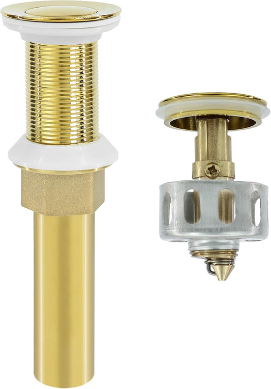 Bathroom Sink Drain,Drain Stopper Gold Stainless Steel Bathroom Sink Without Overflow,Small Cap Pop Up Drain Assembly with Detachable Strainer Basket,Built-in Anti-Clogging