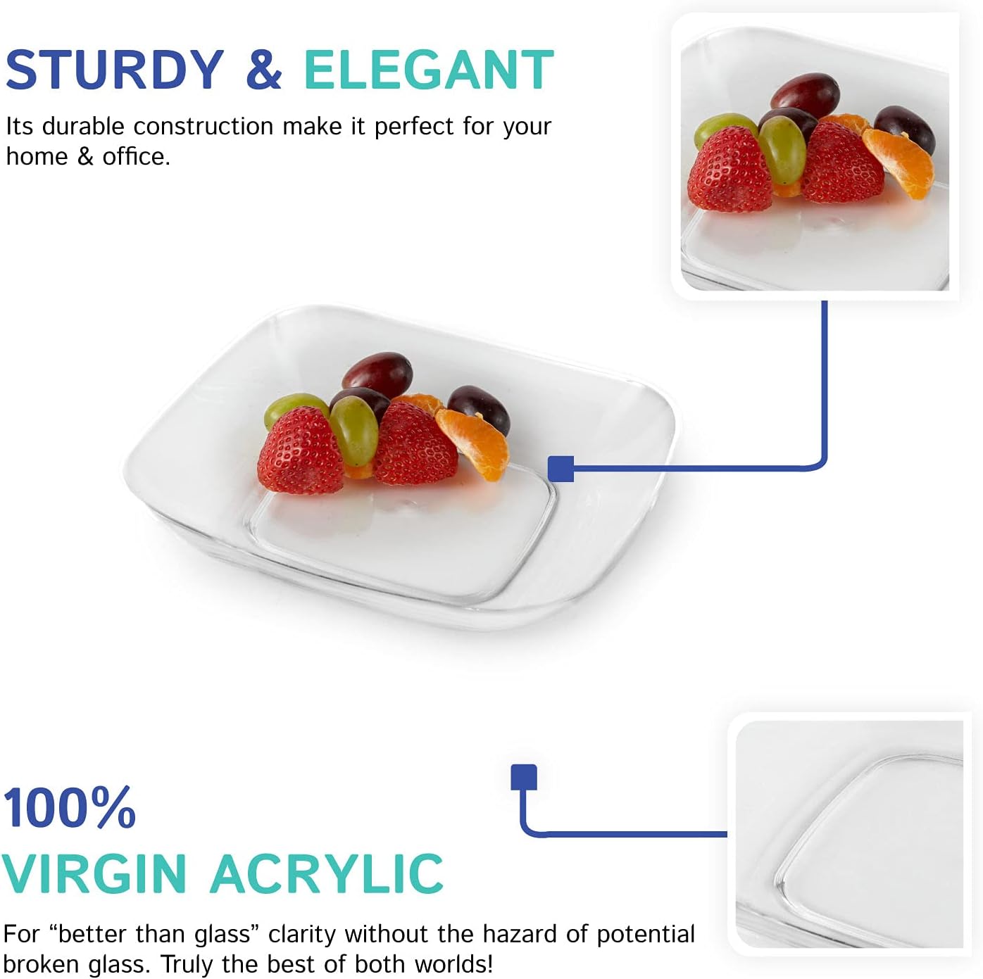 Huang Acrylic Small Square Plate | Dish For Dinning, Serving, Hosting | Durable Construction, Easy to Clean Premium Acrylic