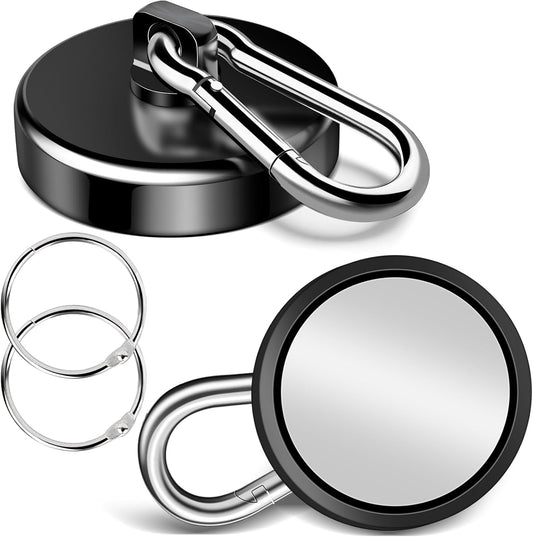 200Lbs Magnetic Carabiner Hooks, 2 Pack Strong Magnetic Hooks Heavy Duty with Swivel Carabiner for Cruise, Black Neodymium Magnet Hooks Magnetic Wall Hanger for Hanging, Toolbox, Grill, Cabins