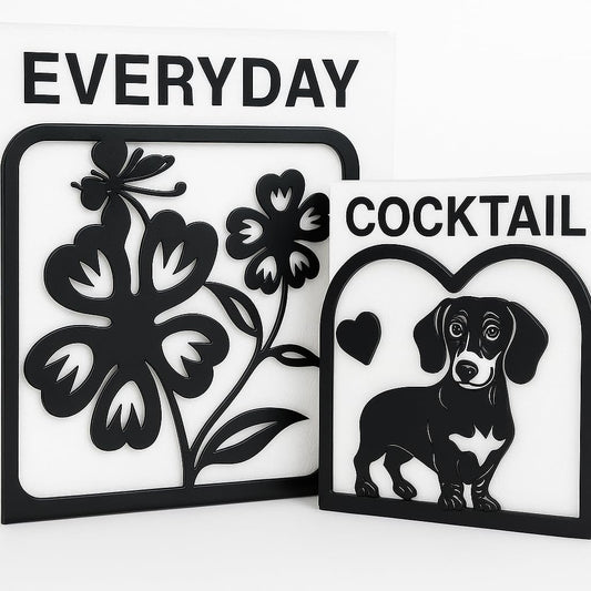 Decorative Napkin Holder for Kitchen & Dining Table – 2 Pack Metal Napkin Holders for Everyday & Cocktail Napkins – Floral & Dog Design – Anti-Scratch Slip-Resistant Paper Napkin Dispenser