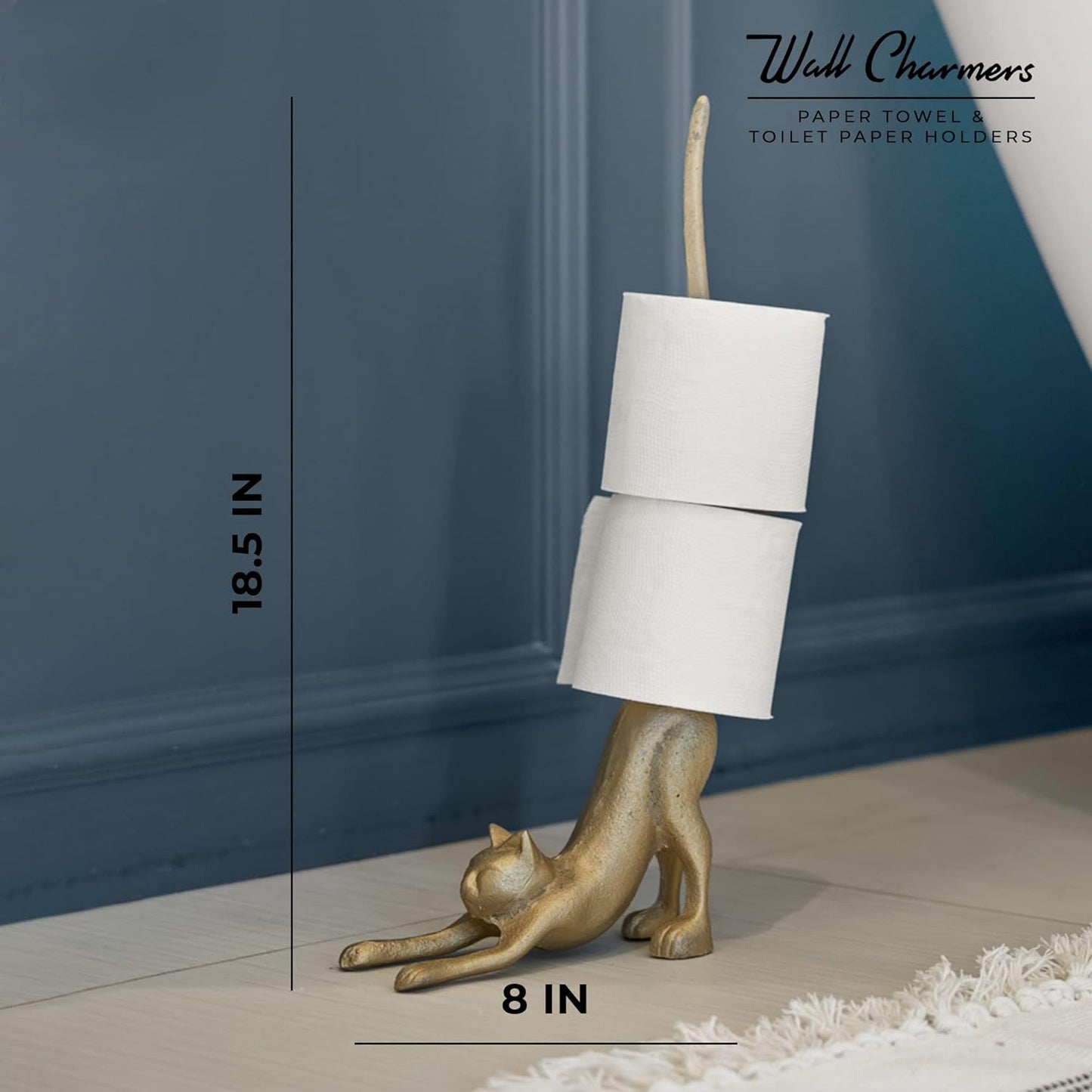 WallCharmers Gold Paper Towel Holder, Metal Toilet or Kitchen Paper Holder for Floor or Countertop, Gold Cat