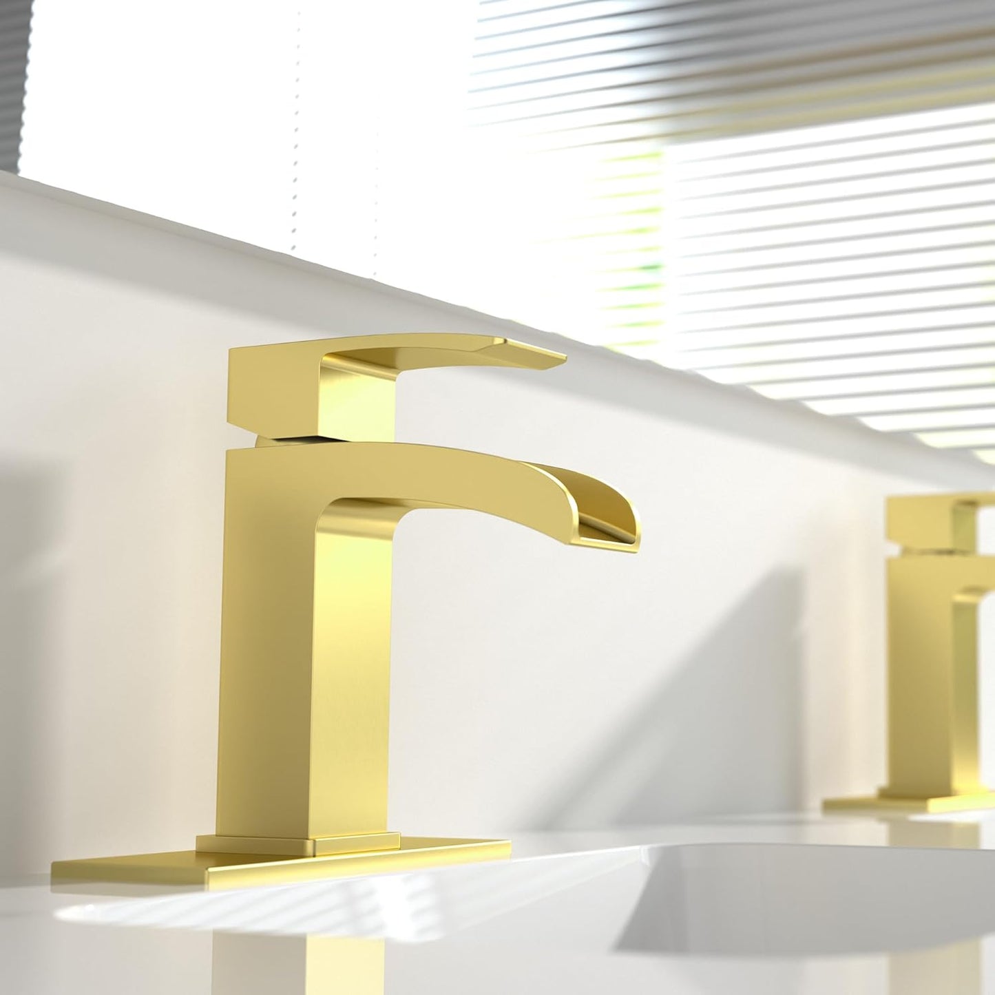 Brushed Gold Bathroom Faucet Waterfall Vanity Faucet for Brass 1 Hole Sink Single Handle Modern Mixer Tap with Pop-up Drain Stopper for Lavatory Farmhouse Rv