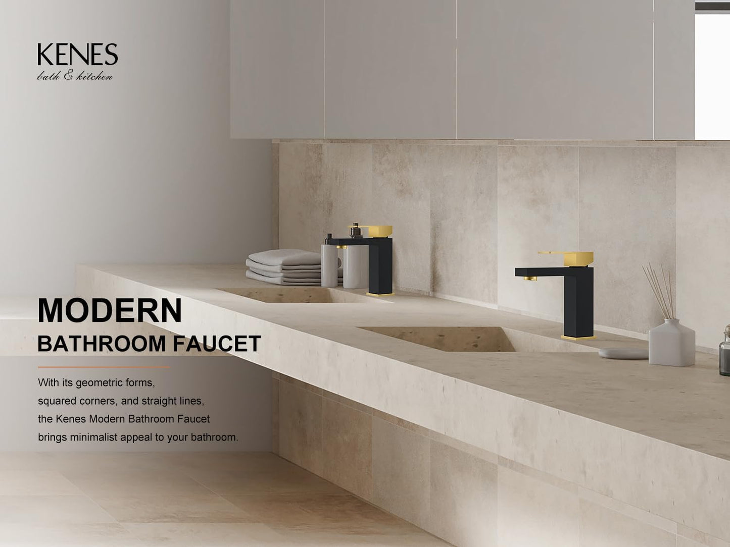 KENES Single Handle Bathroom Sink Faucet, Black and Gold Bathroom Faucets Single Hole, Vanity Faucet with Pop Up Drain and Supply Lines, Matte Black/Brushed Gold LJ-9031-BG