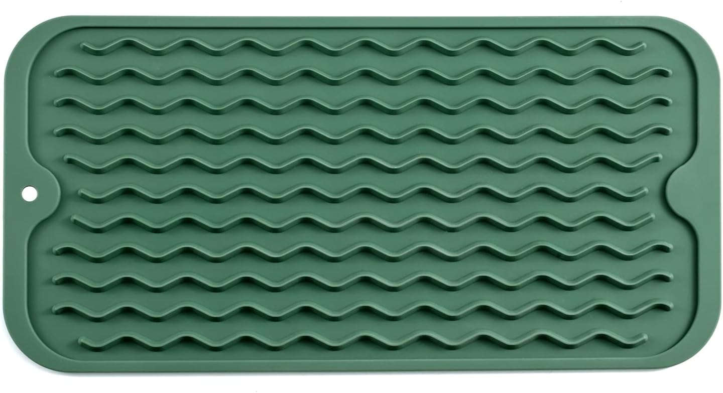 Silicone Dish Drying Mat for Multiple Usage,Easy clean,Eco-friendly,Heat-resistant Silicone Mat for Kitchen Counter or Sink,Refrigerator or Drawer Liner Green S 12 inches x 6 inches