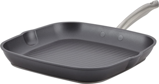 Anolon Accolade Forged Hard Anodized Nonstick Square Grill Pan/Griddle with Spouts, 11 Inch - Moonstone Gray