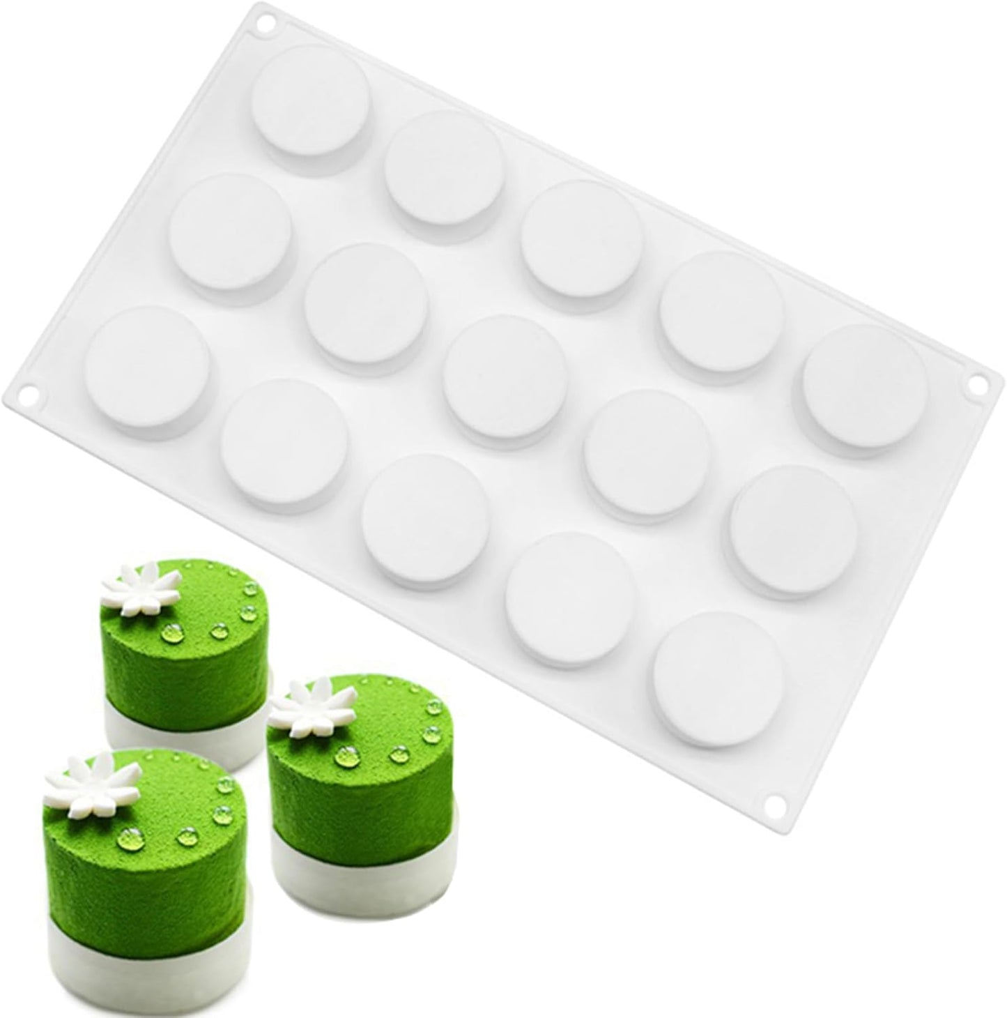 OCPO Kitchen 3D Round Cylinder Silicone Mold for Baking Mousse Cake, Candy, Pastry, Chocolate, Cupcake, Cookie, Cake Decoration Mold, Round Shape (15-Cavity)