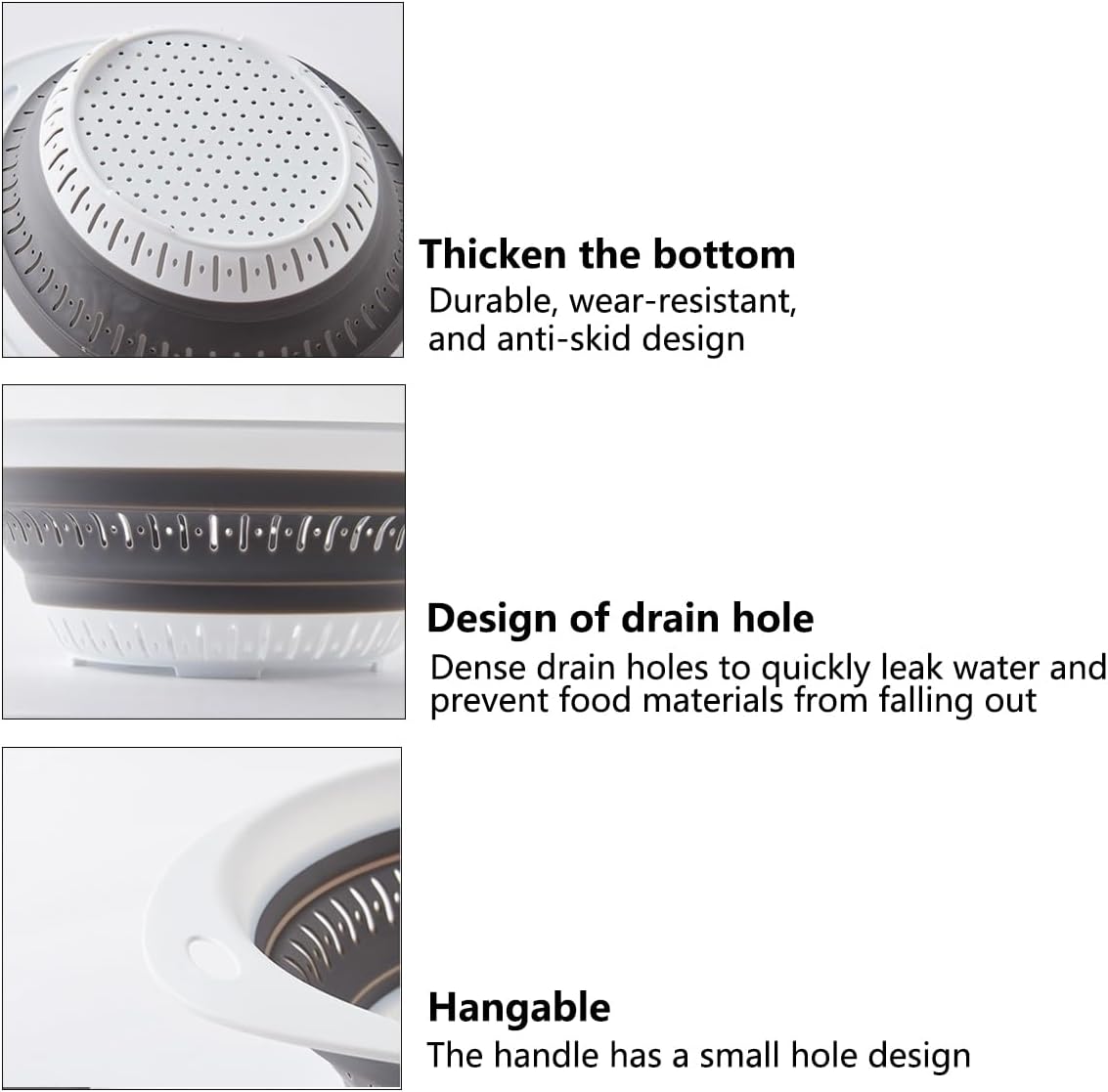 Collapsible Colander and Strainer,Silicone Strainer Colanders & Food Strainers,for Vegetable and Fruit, Kitchen Essentials (2, White, 2.5L+2.5L)