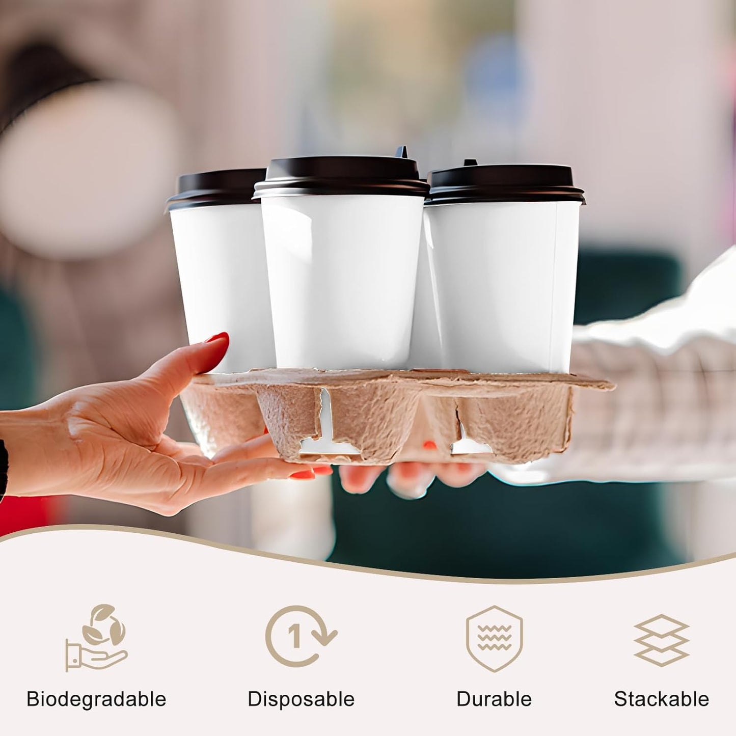 Coffee Cup Holder Disposable Cup Holder Tray, Four Cup Carrier Tray 50 Pack,Biodegradable, Eco-Friendly Drink Carrier For Delivery Of Hot Or Cold Drinks(Four-cup size tray)