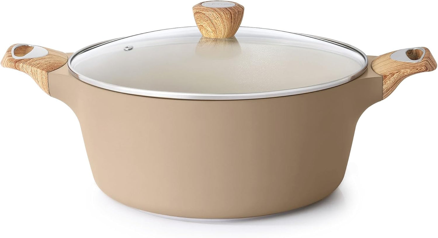 SENSARTE Ceramic Nonstick Stock Pot with Lid, 2.6/4.5/6.6/8.5 QT Soup Pot Casserole Pot, Non-toxic Healthy Pasta Pot, Large Cooking Pot Stew Pot, Induction Compatible, PFOA PFAS PTFE Free, Taupe