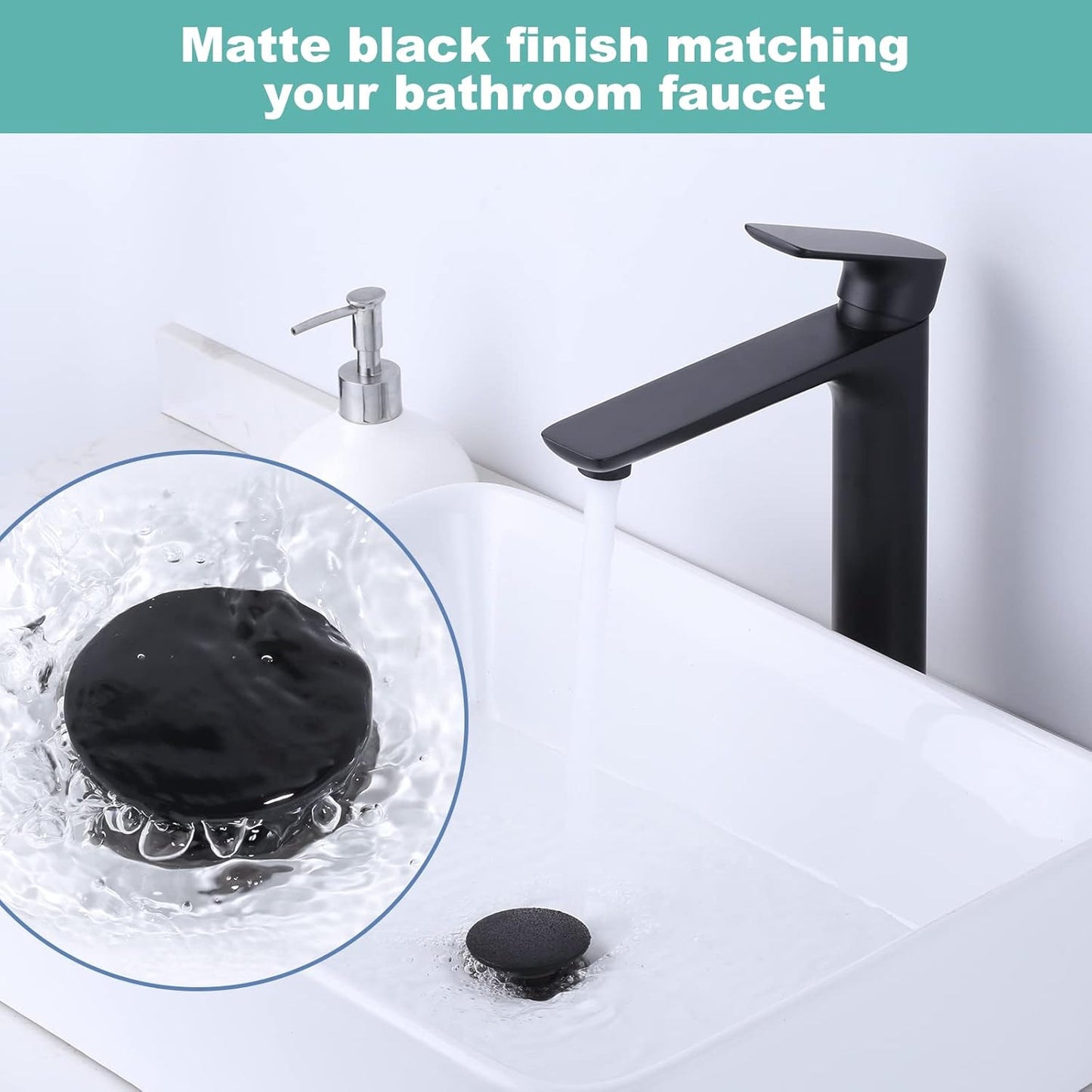 Bathroom Sink Drain Without Overflow, ARCORA Matte Black Pop Up Drain for Vessel Sink Clicker Drain Stopper