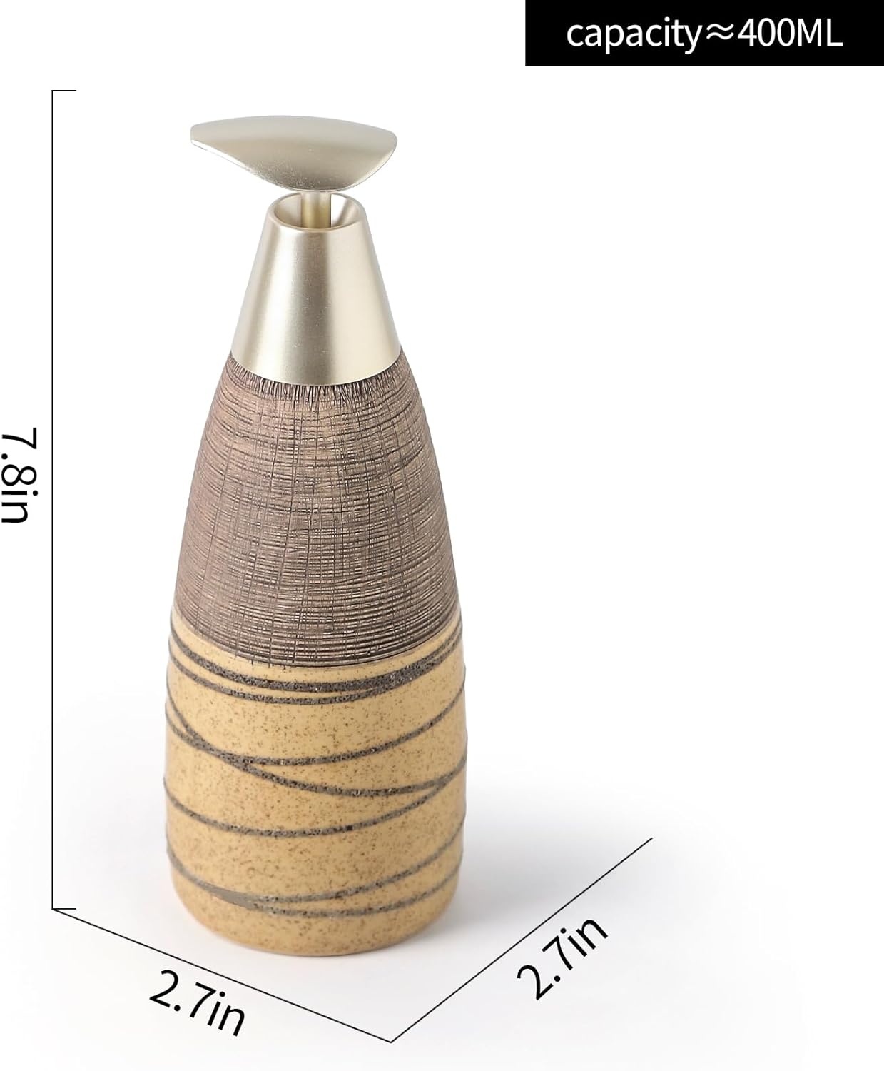 Ceramic Soap Dispenser with Plastic Pump – 12oz Refillable Liquid Dispenser for Bathroom, Kitchen, Office, Hotel, Airbnb, or Vacation Rental (Type A)