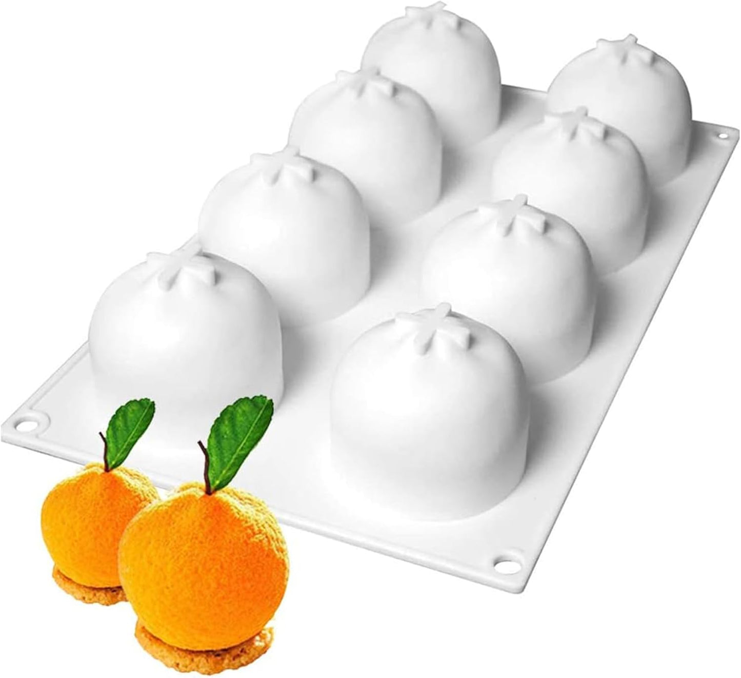 OCPO KITCHEN Orange Silicone Mold for Baking Mousse Cake, Chocolate, Fruit Dessert, Pudding, Jelly, Ice Cream Mould, Cake Decoration Mold, Non-Stick and Easy Release, 3D Orange Shape (8-Cavity)