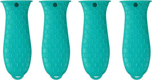 4 Pcs Silicone Hot Handle Holder, Non-Slip Potholder for Cast Iron Skillets & Frying Pans, Heat Resistant Sleeve Grip Cover, Metal Cookware Handle, Lake Blue