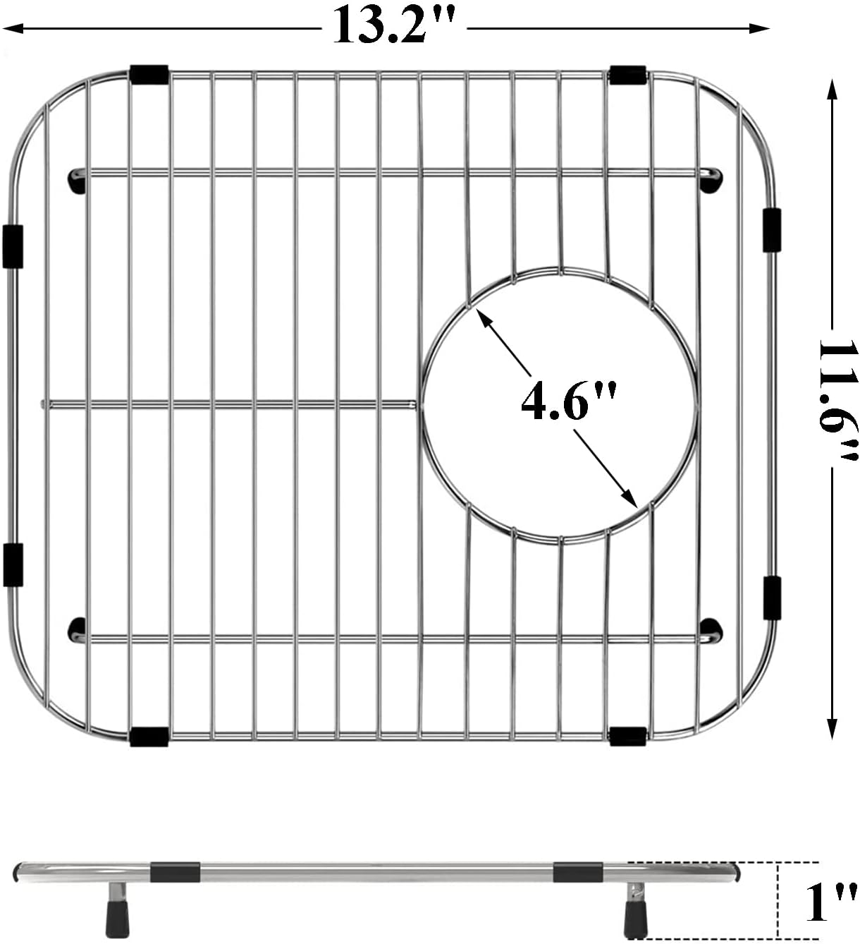 Orgneas Sink Protectors for Kitchen Sink, Universal Double Bowl Sink Bottom Grid 13.2"x11.6"x1.25", 304 Premium Stainless Steel Kitchen Sink Protector Grid Sink Grate Rack Rear Drain 2 Packs
