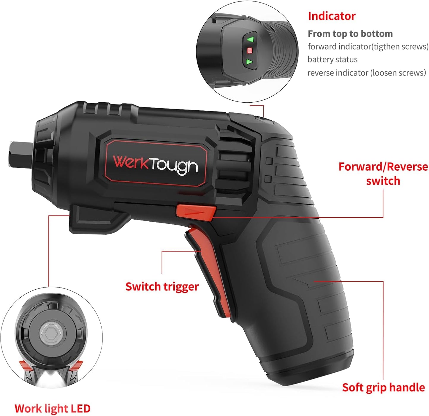 Werktough 4V Electric Corkscrew Wine Opener Set Cordless Screwdriver Battery Powerd with 4 Grill Accessories, Five-in-One Power Tool Kit for Home, Kitchen, and BBQ Lovers