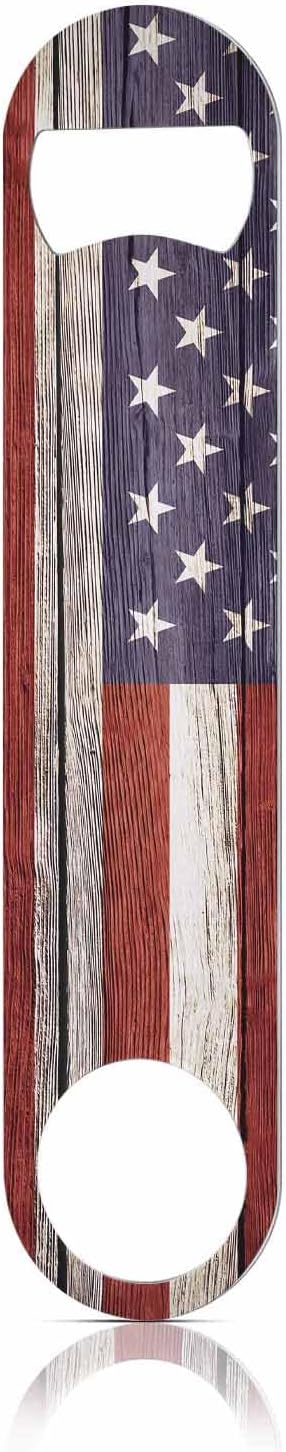 United States Flag Stainless Steel Bottle Opener America Flag Freedom Vintage Rustic Wooden Plank Patriotism Flat Beer Bottle Opener Keychain for Home Kitchen Bar Restaurant Party Gift