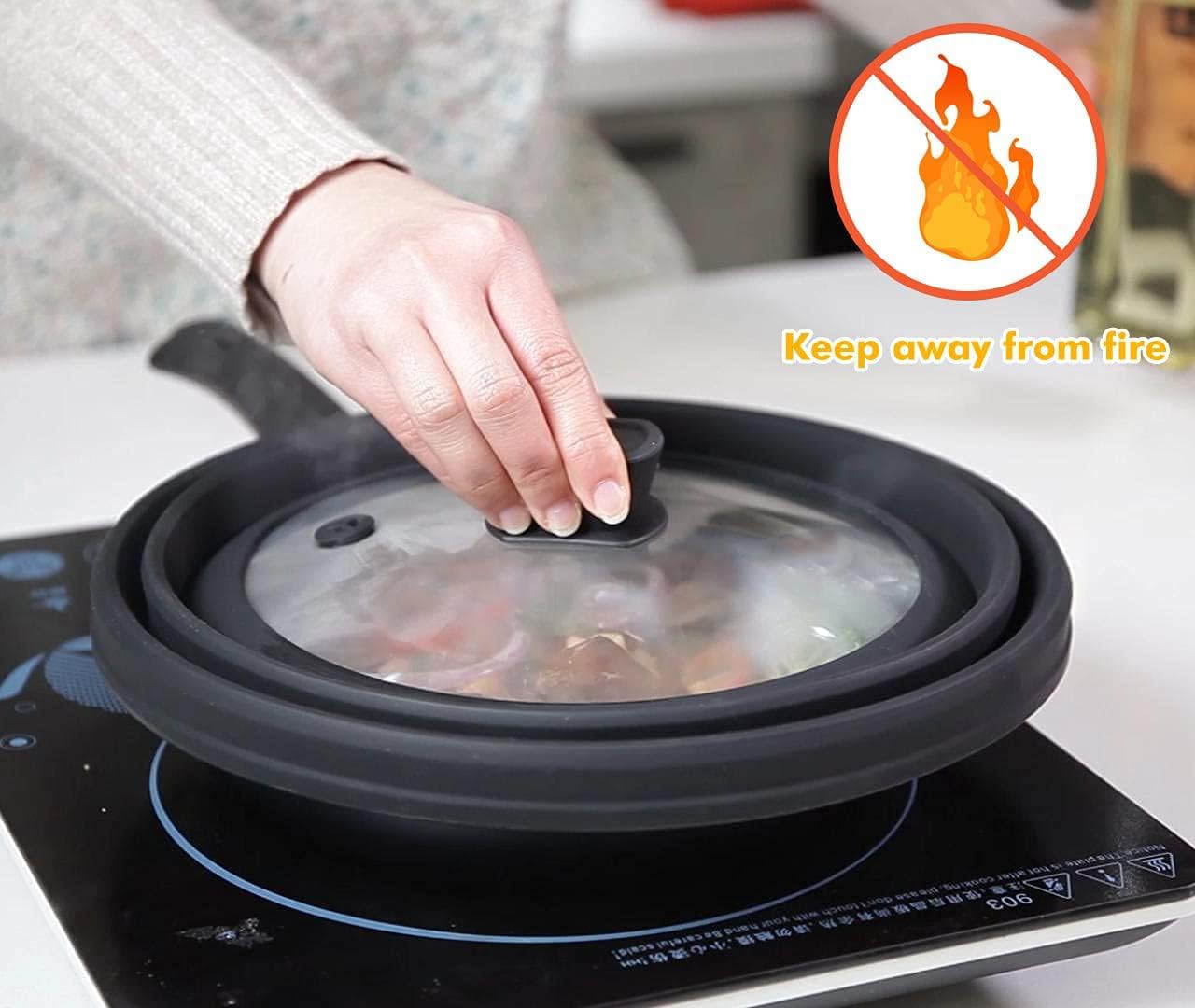 Microwave Splatter Cover Glass Cover Splatter Guard Lid with Collapsible Silicone for Food Cover Plate Cover 10.8 inch 2 Pack Black