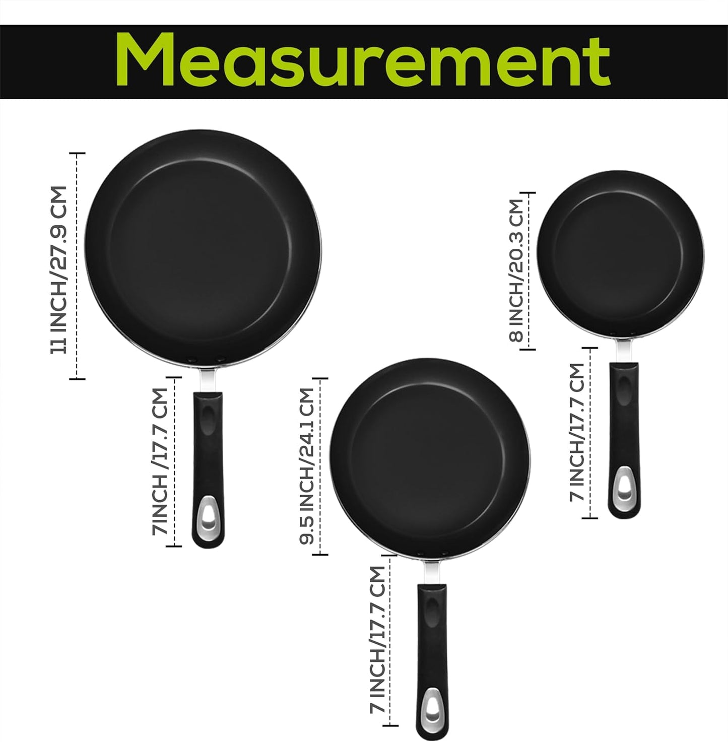 Utopia Kitchen Nonstick Cookware 3 Piece Set, Nonstick Frying Pans with Induction Bottom, 8, 9.5 & 11 Inches Frying Pans with Bakelite Handles, PFOA Free, Black