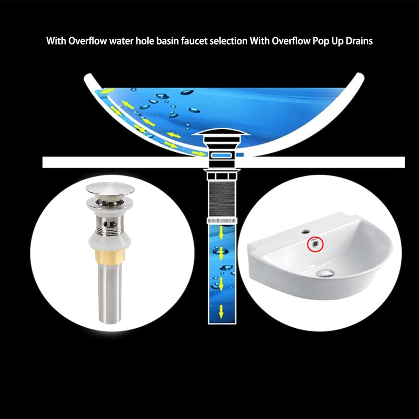 Bathroom Sink Drain,Drain Stopper Bathroom Sink with Overflow,Pop Up Drain Assembly with Detachable Strainer Basket,Built-in Anti-Clogging Strainer,Stainless Steel Brushed Nickel